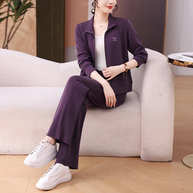 洋气大码开衫春秋运动套装女新款减龄显瘦洋气妈妈长袖休闲两件套