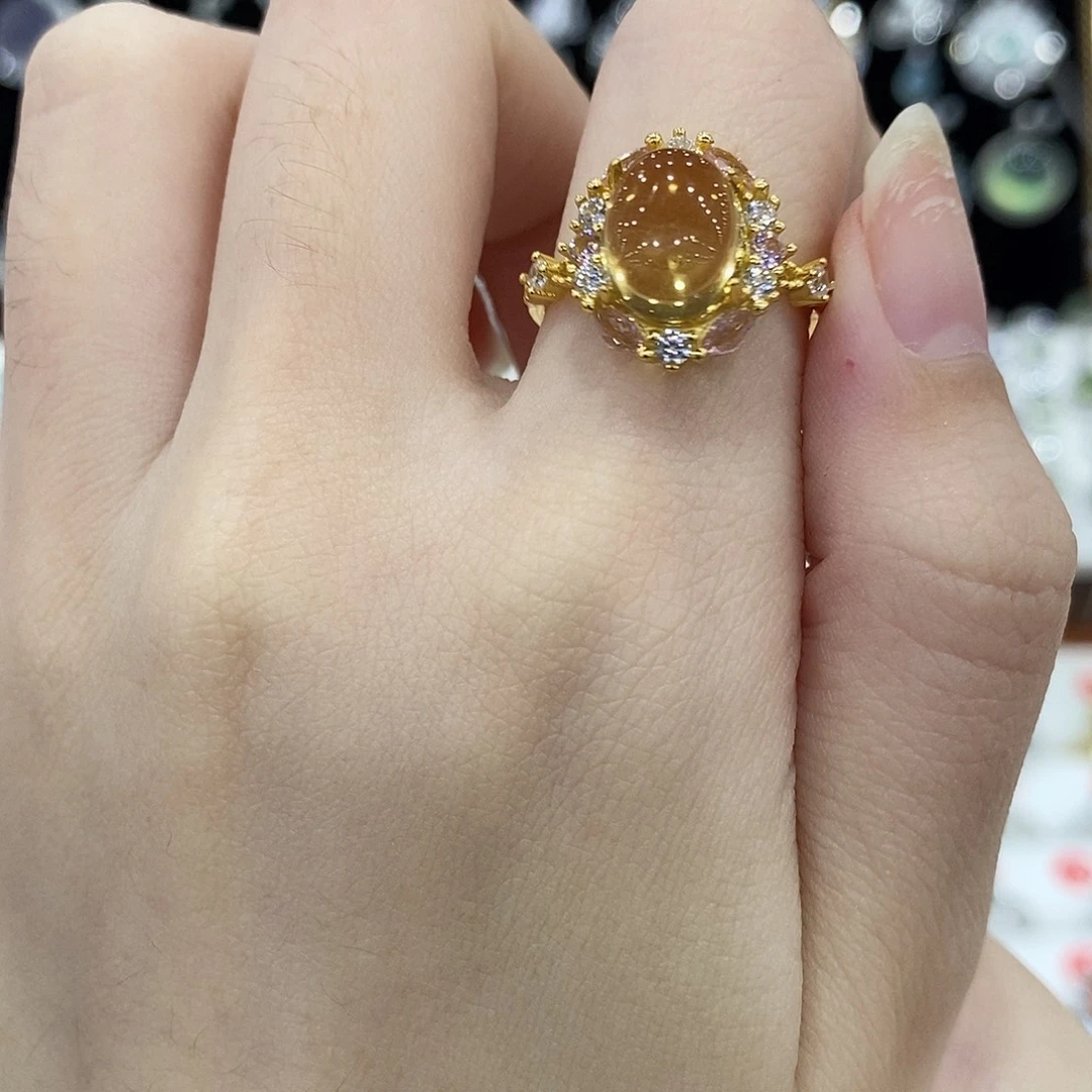 戒指黄晶银S925镶嵌