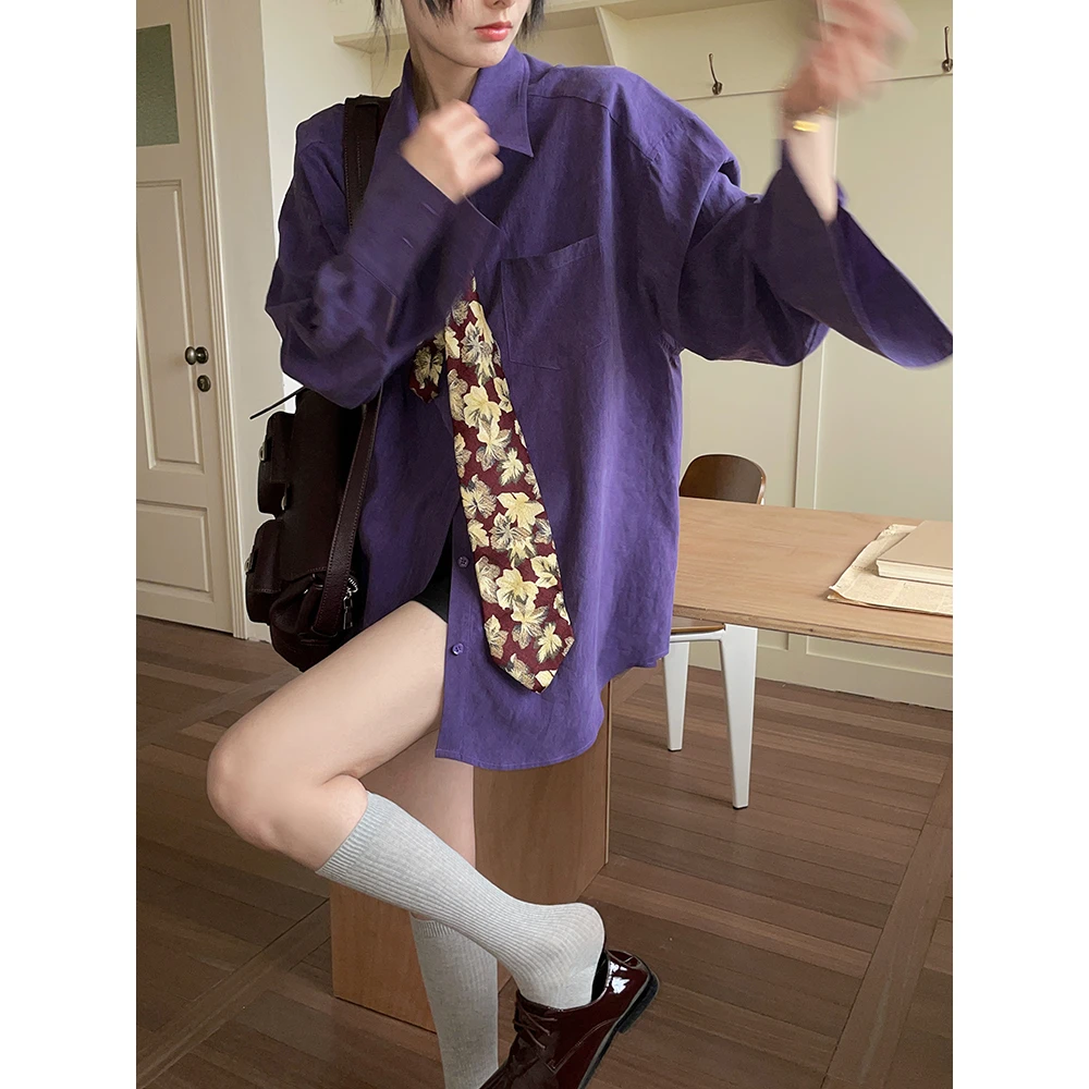 JCCC影子【神秘紫衣】紫色100%莱赛尔砂洗廓形长袖衬衫JE5ASC11