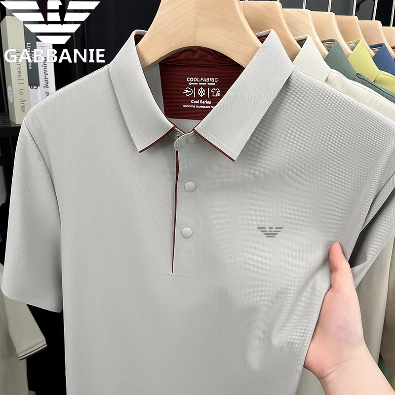 轻奢正品夏季翻领短袖t恤男中青年冰丝上衣无痕桑蚕丝半袖polo衫