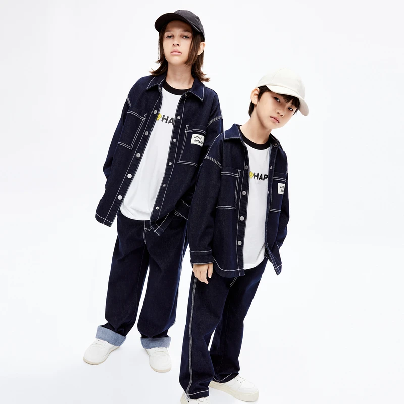 littlemoco童装24春装新款男童长袖口袋牛仔衬衫外套#KBD1SHT010