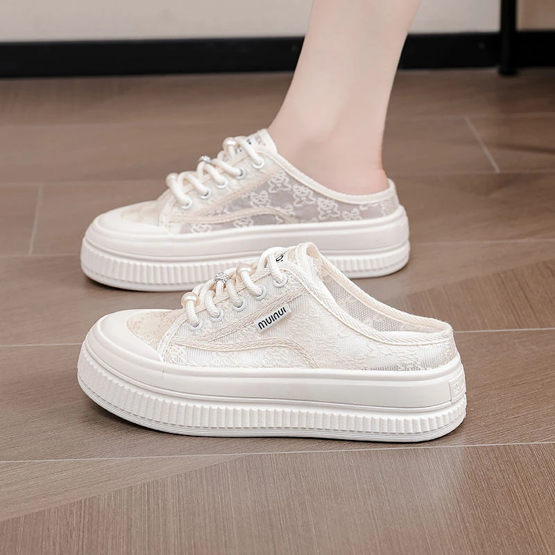 2025年新款半拖透气单网面包头拖鞋一脚蹬薄款踩屎感夏季防滑透气