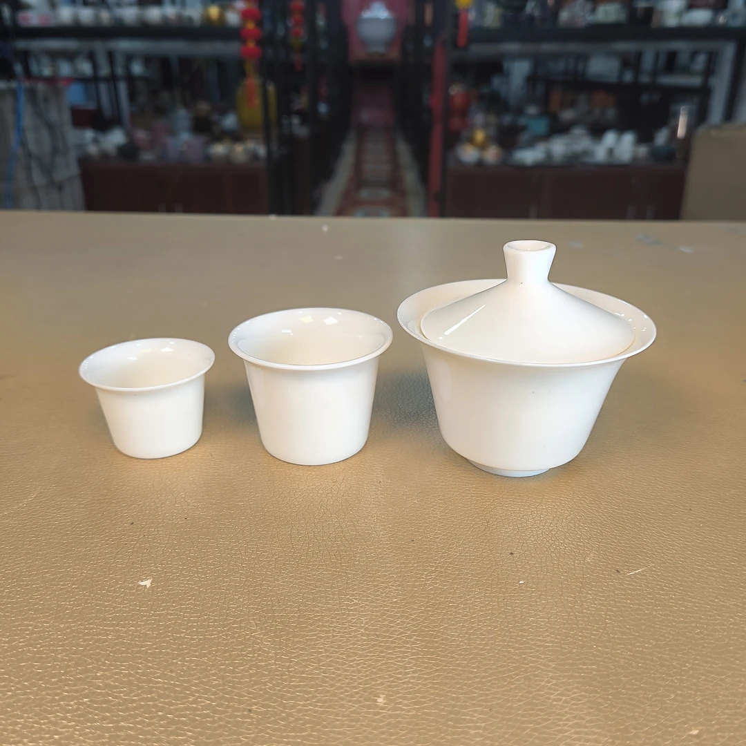 德化云仓 羊脂玉瓷二才盖碗+小杯+大杯-5939（直播专享）