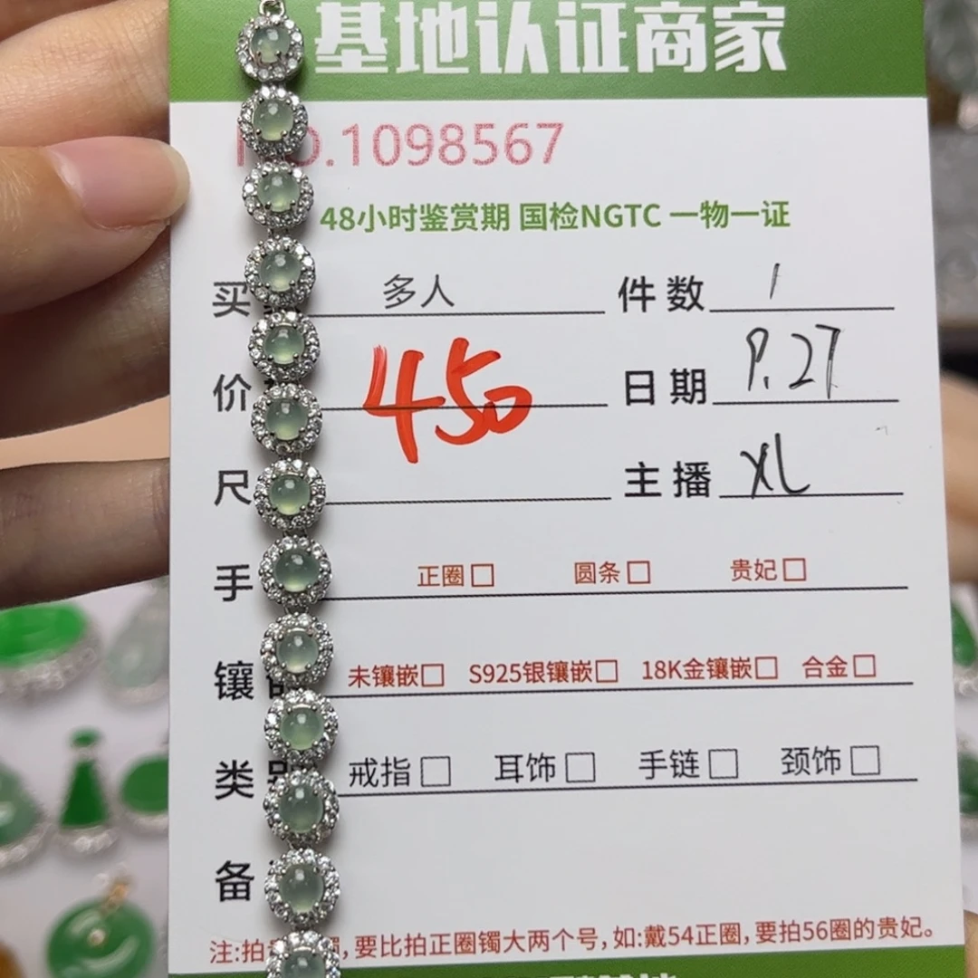翡翠银S925镶嵌手链多人