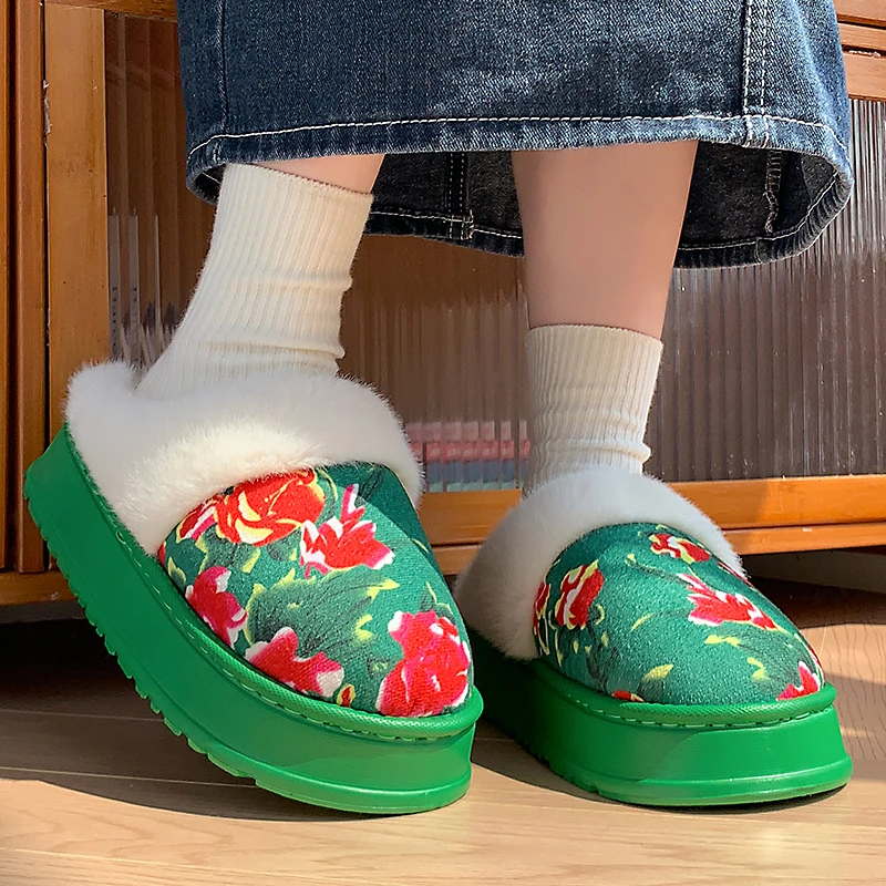 东北大花男士棉拖冬季居家棉袄风外穿厚底保暖加绒防滑情侣拖鞋女