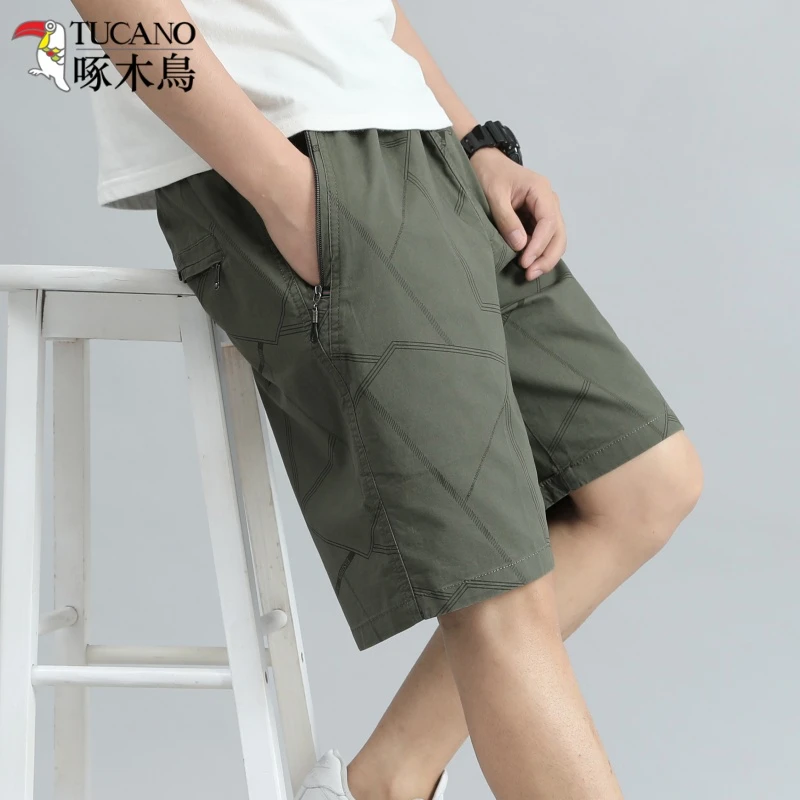 啄木鸟夏季短裤男纯棉运动爸爸五分裤沙滩裤中老年宽松透气直筒