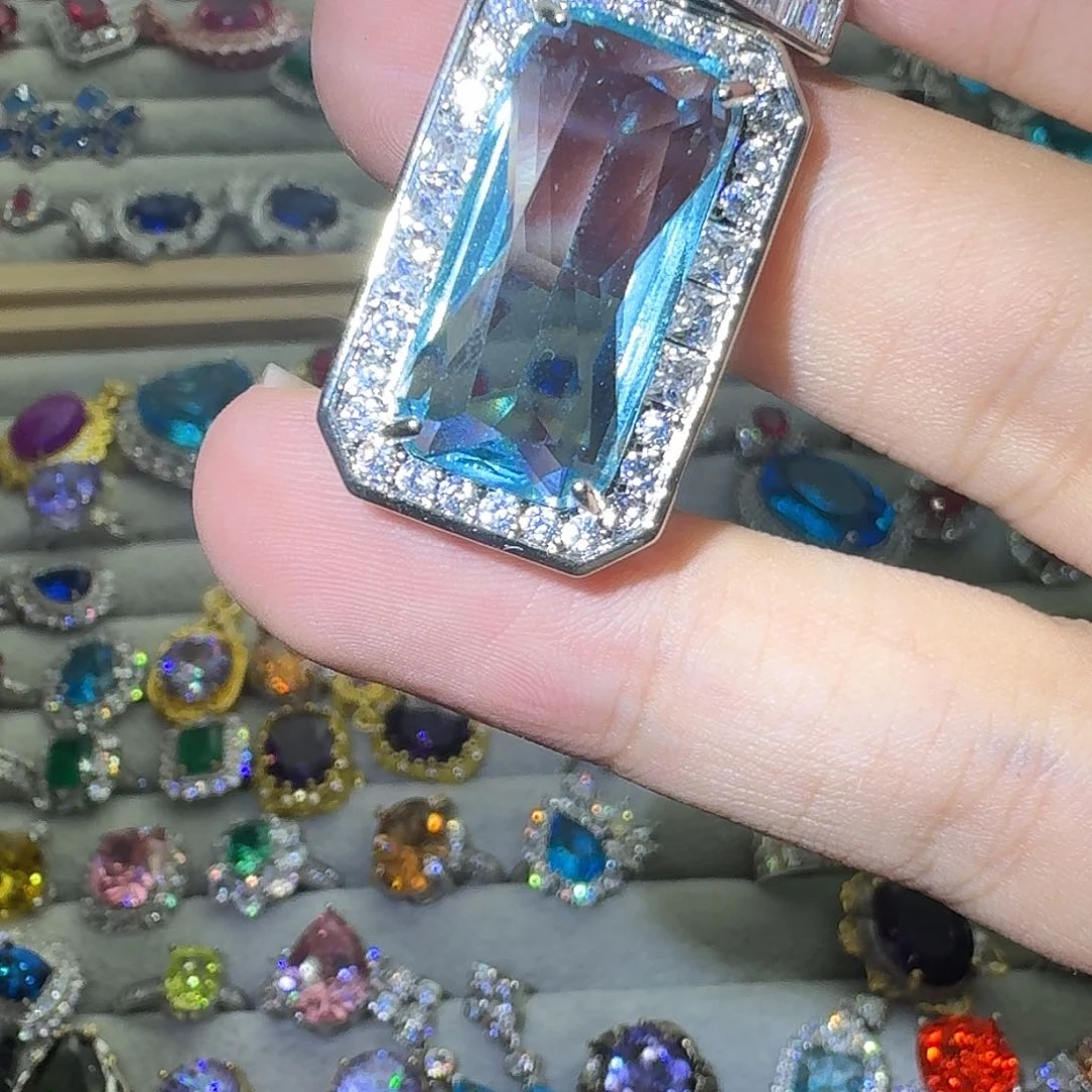 托帕石戒指银S925镶嵌