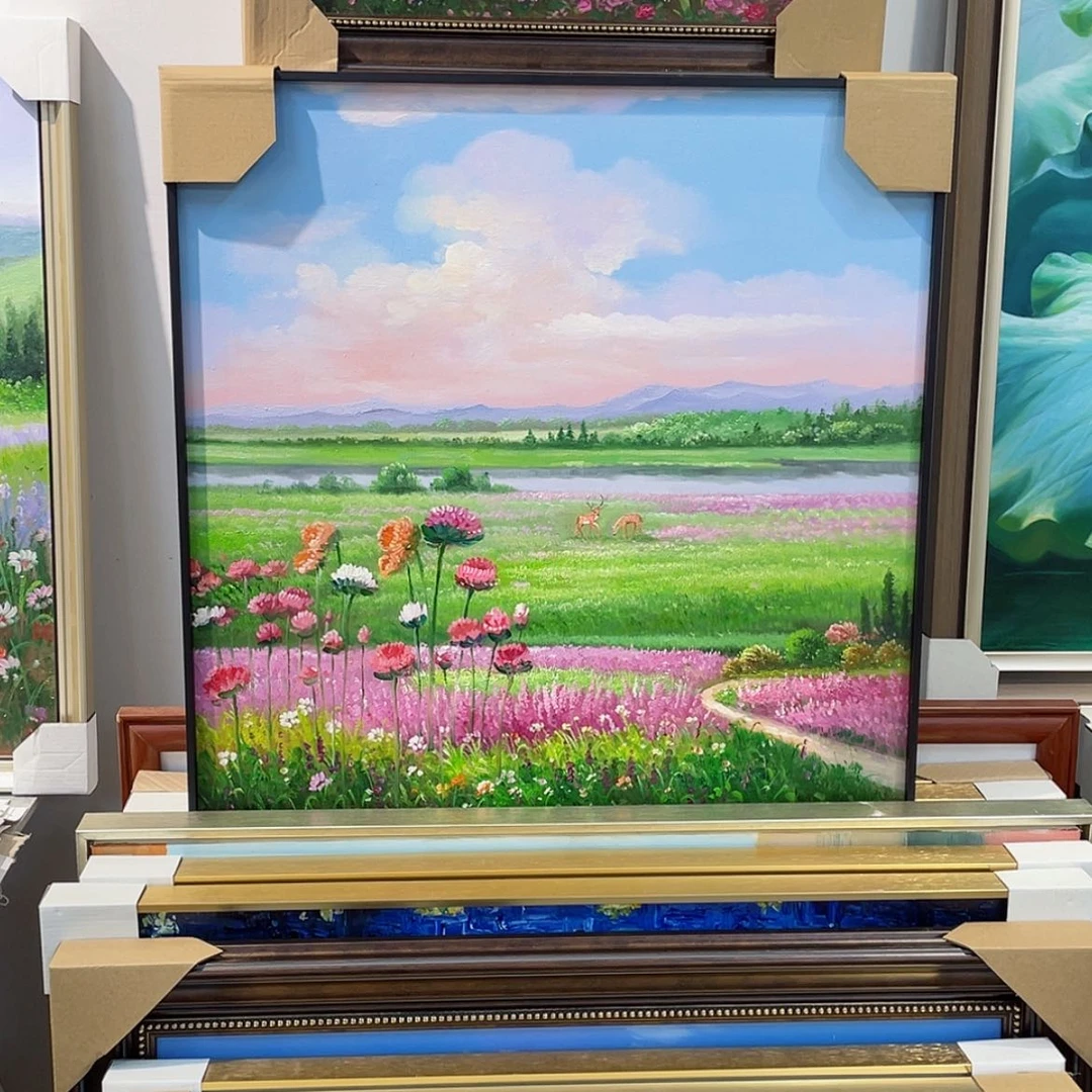 【闪购商品】油画田园花海手绘油画含框60×60