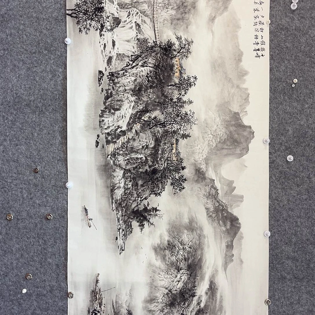 国画倚**雨山水画作品写意