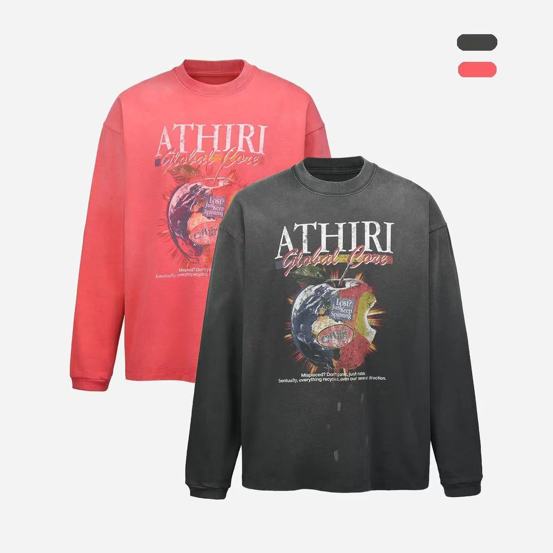 ATHIRI 【赖煜哲范世錡王赫野同款】苹果康丽印花复古蜡染短袖t恤