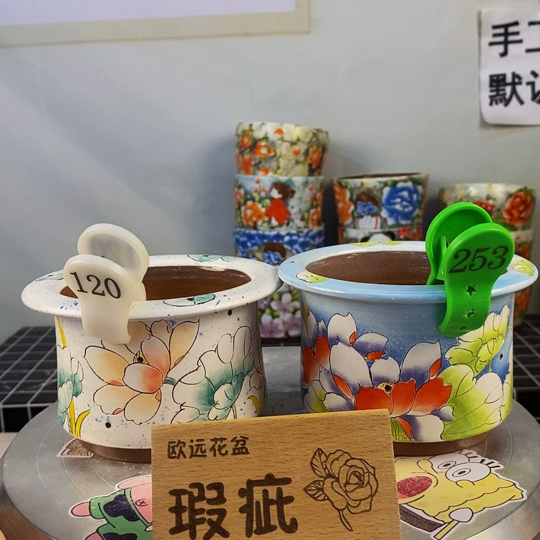 紫砂花盆红陶手绘花盆