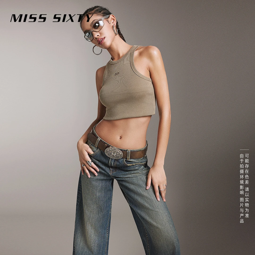 【进口牛仔面料】Miss Sixty牛仔裤雅丹风水洗开衩阔腿