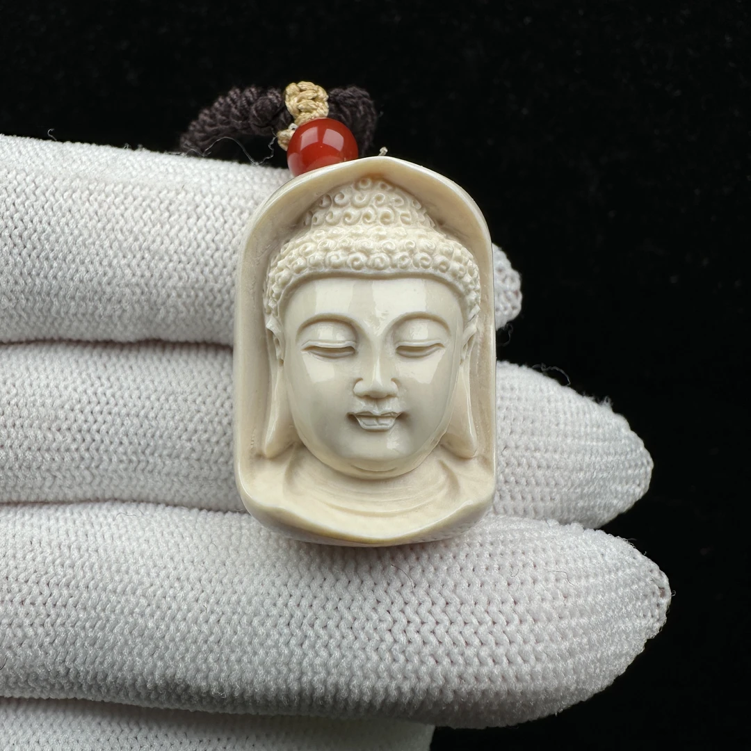 K9822天然猛犸牙 雕刻大日如来牌 22*30*15mm支持鉴定 假一罚四