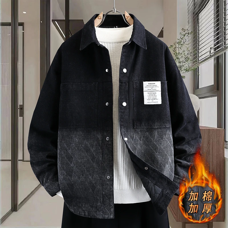 秋冬季加棉加厚牛仔夹克男士外套时尚潮牌休闲百搭保暖外衣