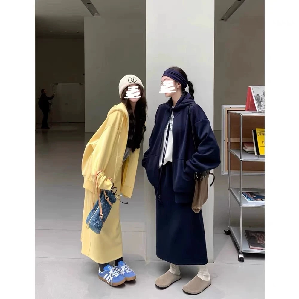 春季新款连帽卫衣外套多巴胺色系半身裙设计感小众两件套套装