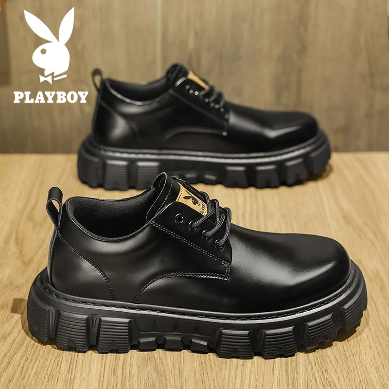 花花公子男鞋2025新款英伦风商务正装休闲皮鞋百搭增高马丁工装鞋