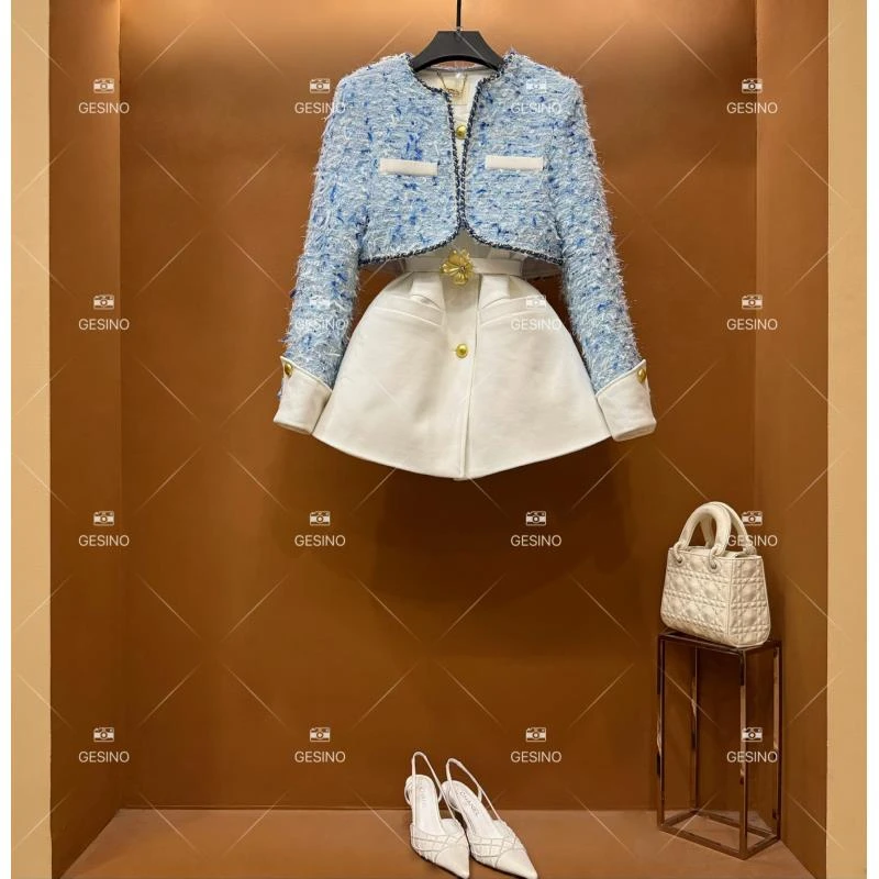 【闵闵】秋冬气质小香风时尚设计师中长款两件套 QD-2025116