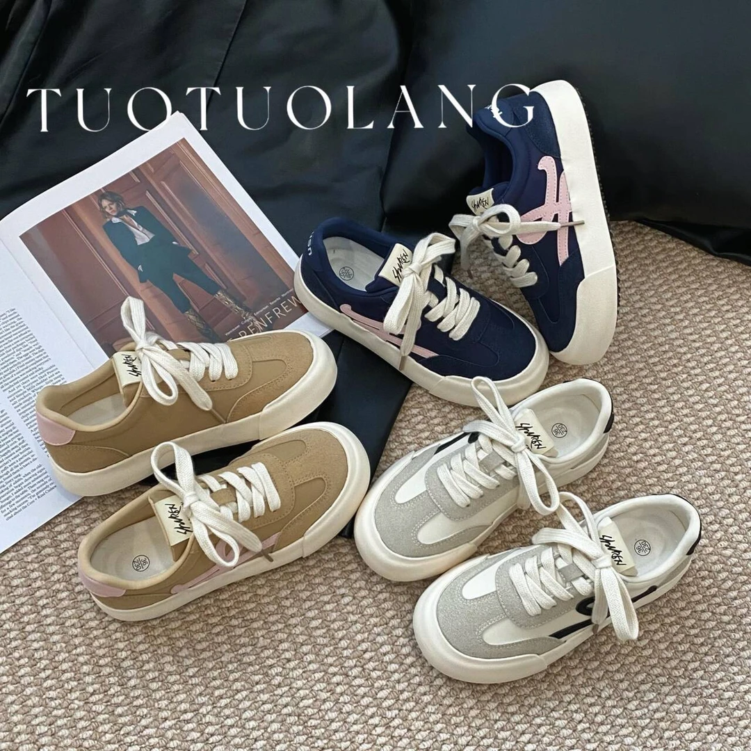 2025春季新款休闲板鞋日系复古厚底运动系带低帮女鞋百搭小众ins