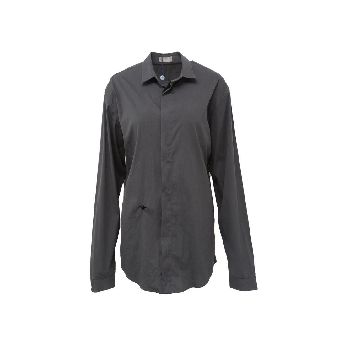 99新 DIOR/迪奥 汤/P235195363/深灰 小蜜蜂长袖衬衫 38码