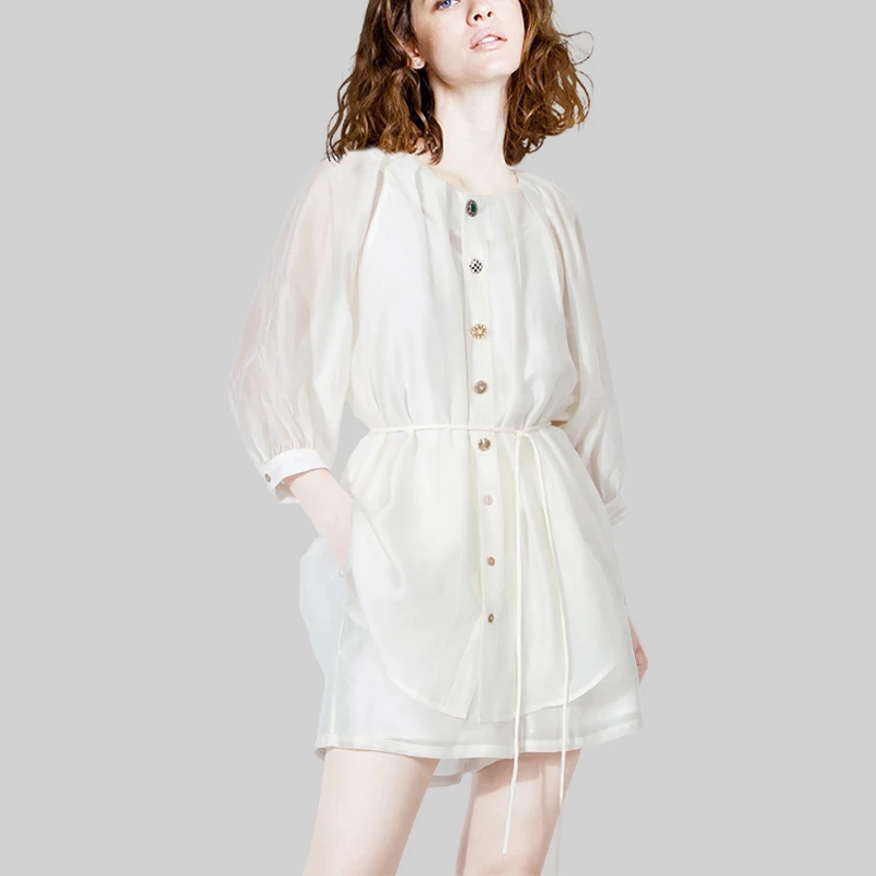 法式甜美减龄套装女2025年秋新款设计感镂空甜美小洋装短裤两件套