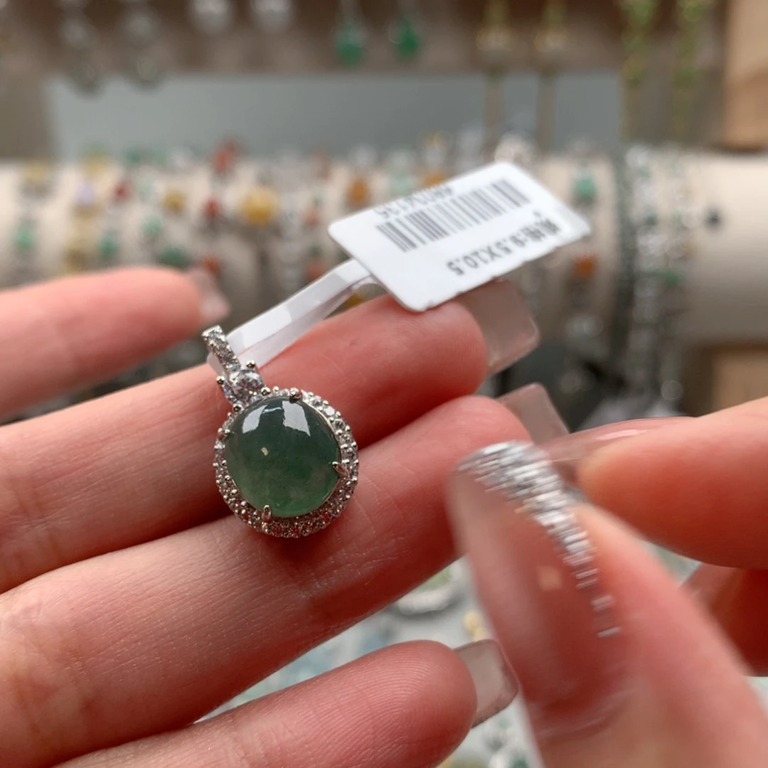 翡翠戒指银S925镶嵌吊坠334