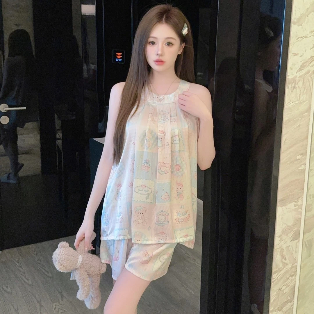 甜美可爱少女心睡衣女2025新款夏季薄款冰丝高级感性感套装家居服