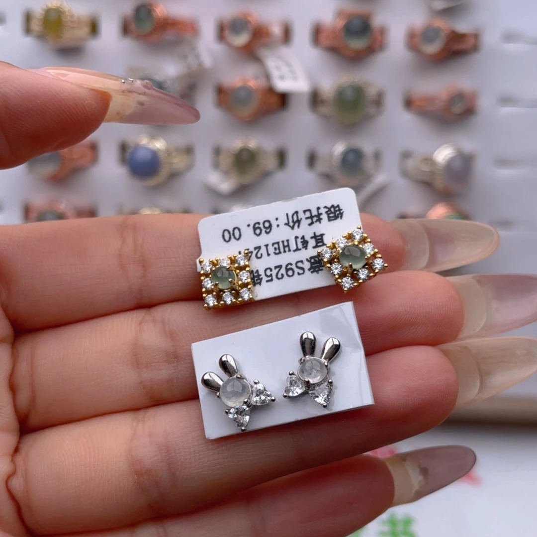 翡翠银S925镶嵌耳饰11111