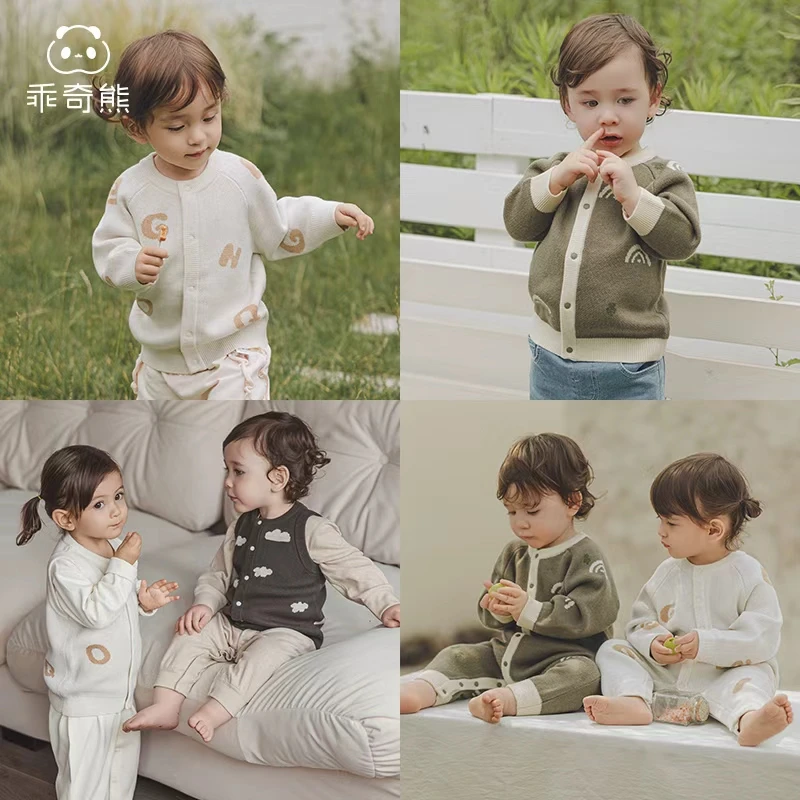 【绵羊毛针织】针织衫连体衣婴幼儿哈衣爬服秋冬装保暖毛线衣绵羊毛