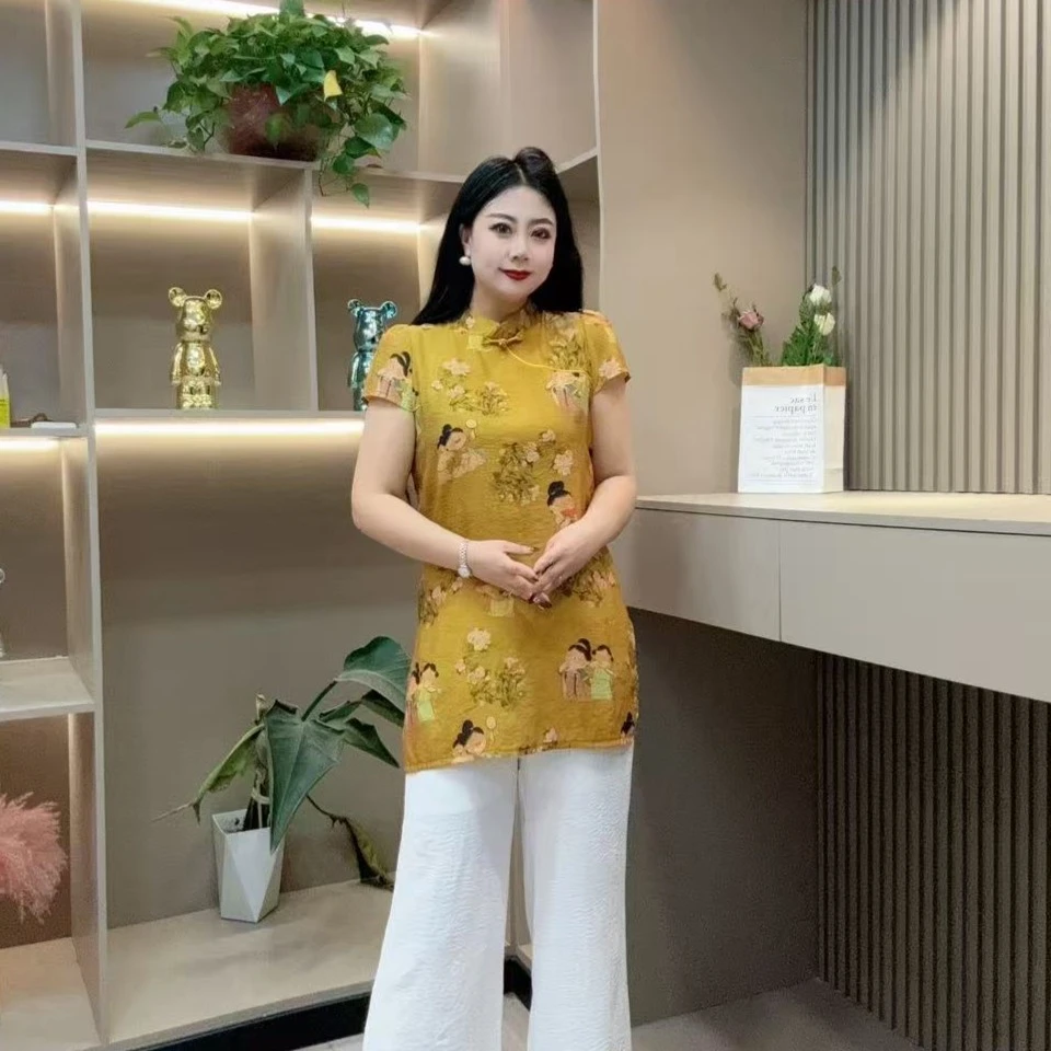 夏季半袖-丫 5765时尚国风气质中长款潮流休闲胖MM大码女装新款