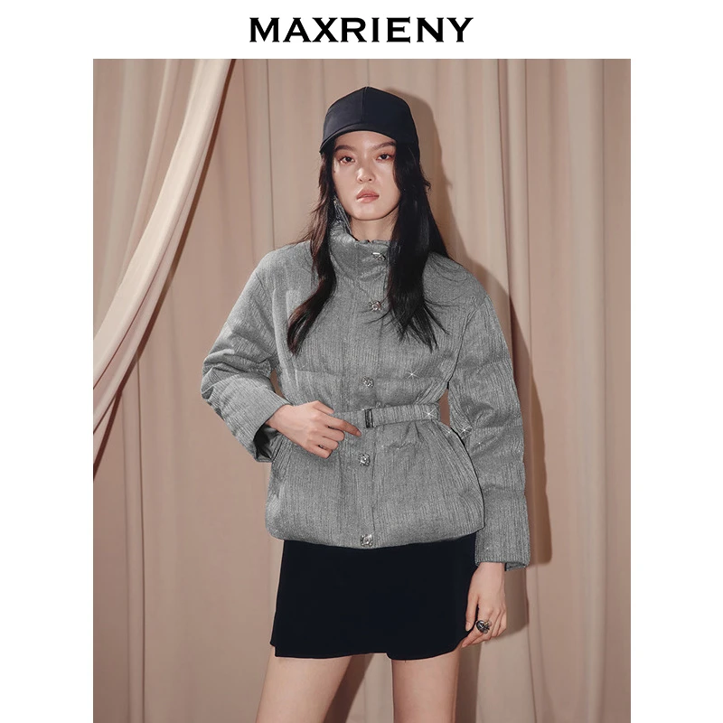 MAXRIENY格雷系穿搭截短收腰羽绒服25冬款x型短款气质立领外套女