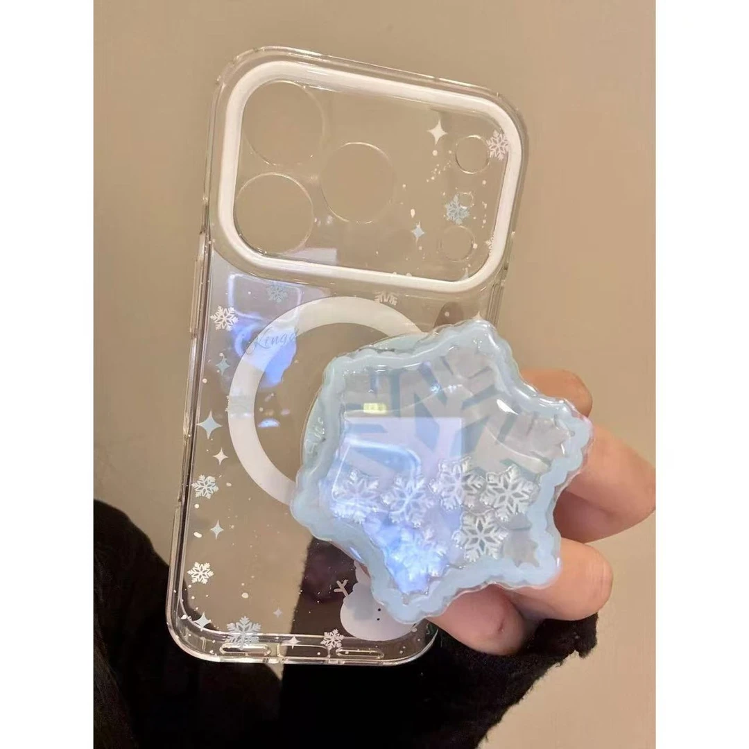 冬季围边雪花雪人摇摇乐适用于iphone17promax苹果16pro手机壳15p