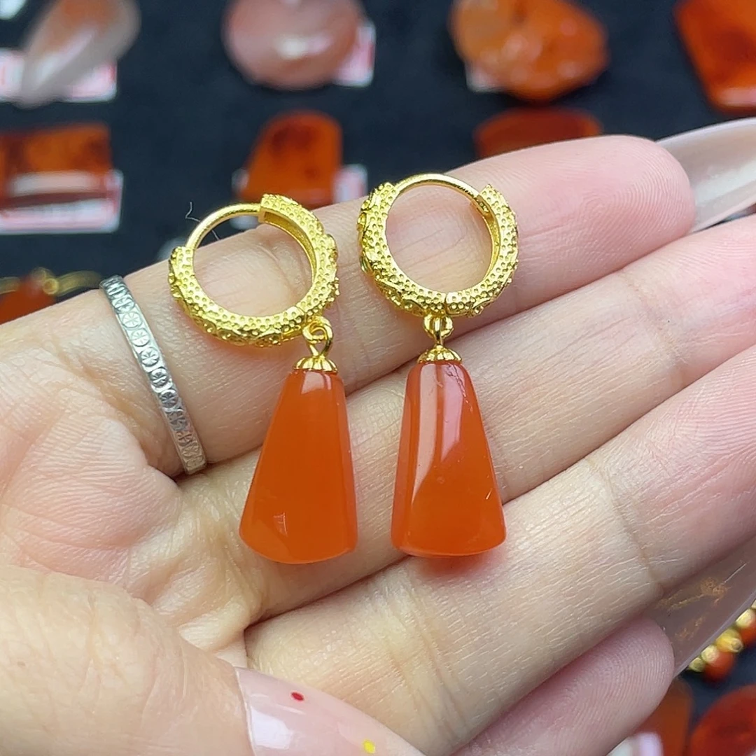 南红玛瑙未镶嵌耳环原矿南红耳环