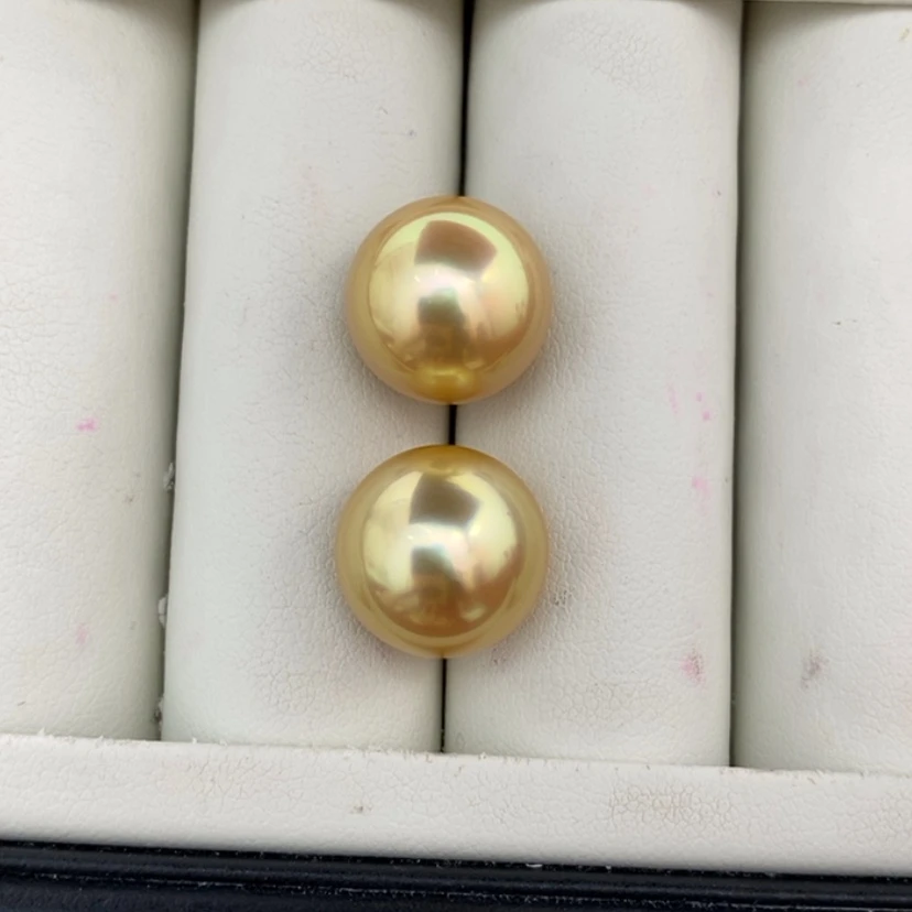 【闪购商品】裸珠海水珍珠芥*糖金珠对珠13-14m可定制珍