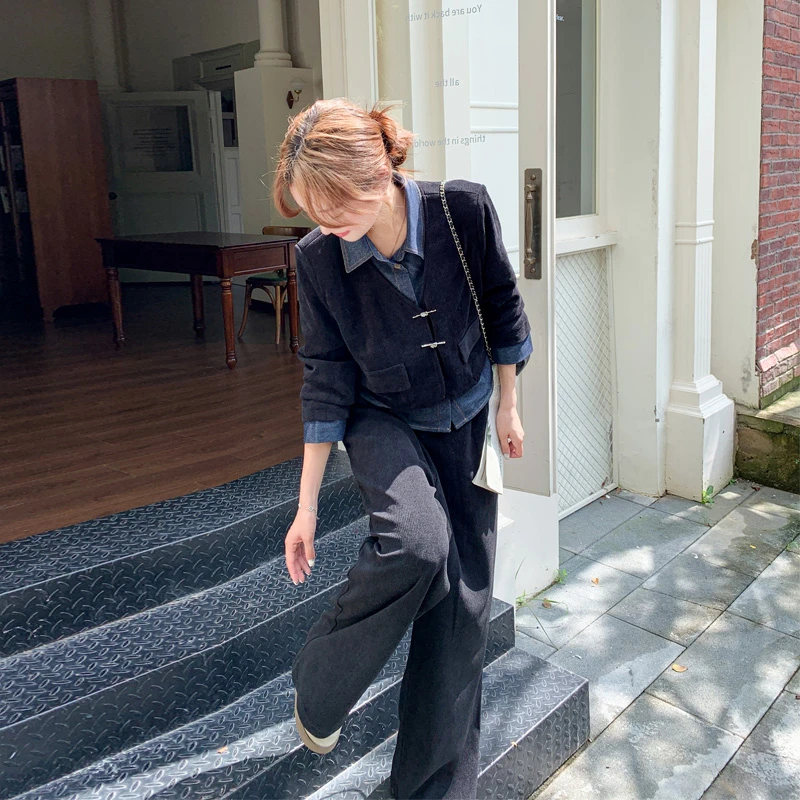 复古灯芯绒高智感套装裤2025秋冬新款小众设计松弛感ins风两件套