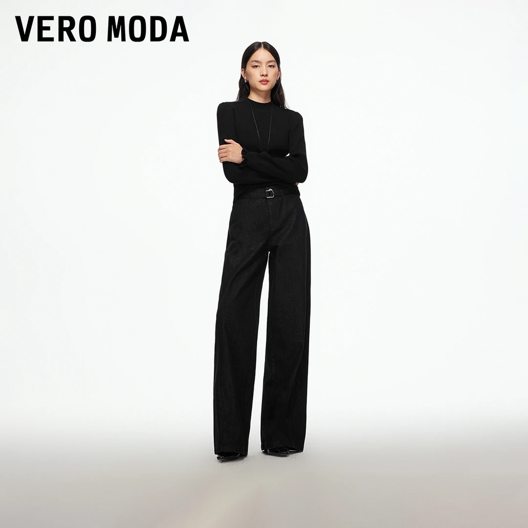 Vero Moda牛仔裤女【松弛暖冬】含棉微闪腰带宽松阔腿裤325432011
