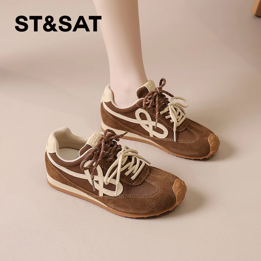 星期六棕色德训鞋女2025秋季爆款复古阿甘鞋小个子休闲运动鞋女士