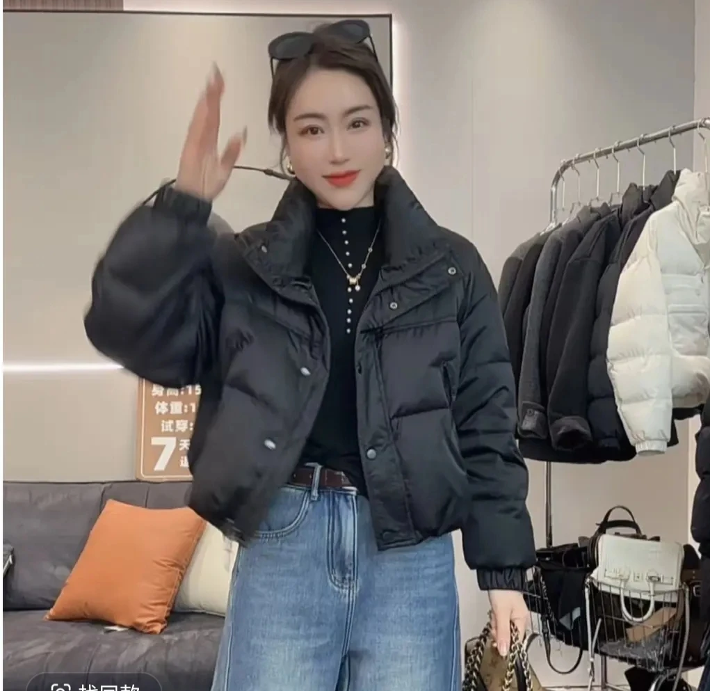 女冬季2024新款爆款时尚宽松欧货黑棉服外套