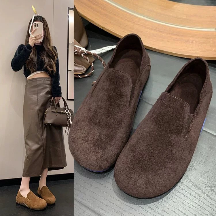 一脚蹬薄款懒人鞋平跟胶粘单鞋女鞋乐福鞋豆豆鞋