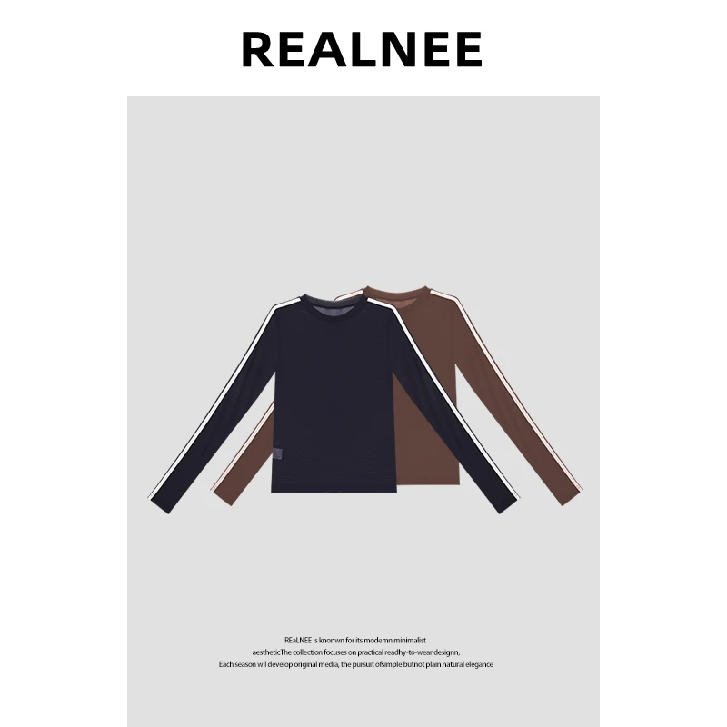 【时光线条】极简设计感圆领舒适透气撞色条纹长袖T恤RLMMP4ZS05120