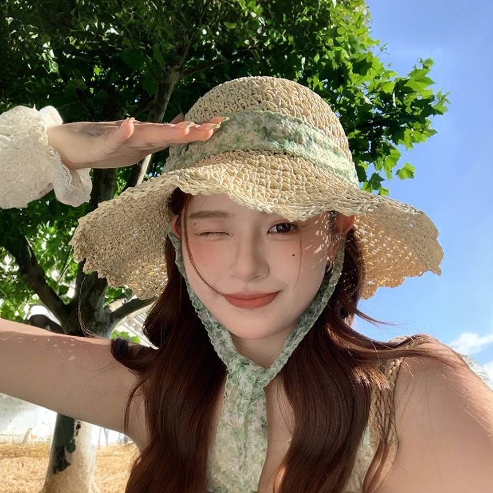 法式海边夏天草帽渔夫帽女夏季度假大檐遮脸高级穿搭太阳帽子女士