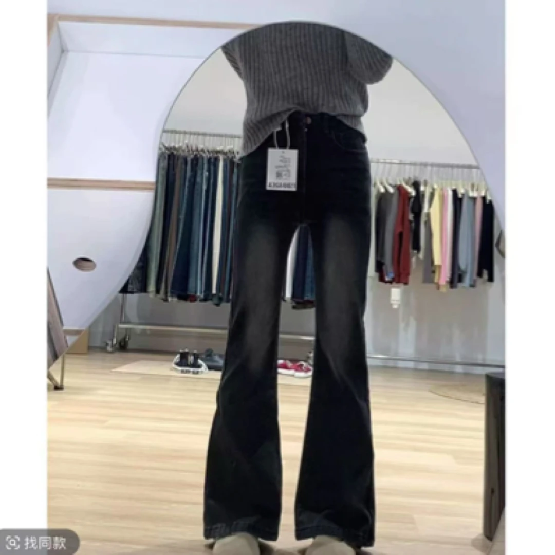 6088黑灰色显瘦喇叭裤