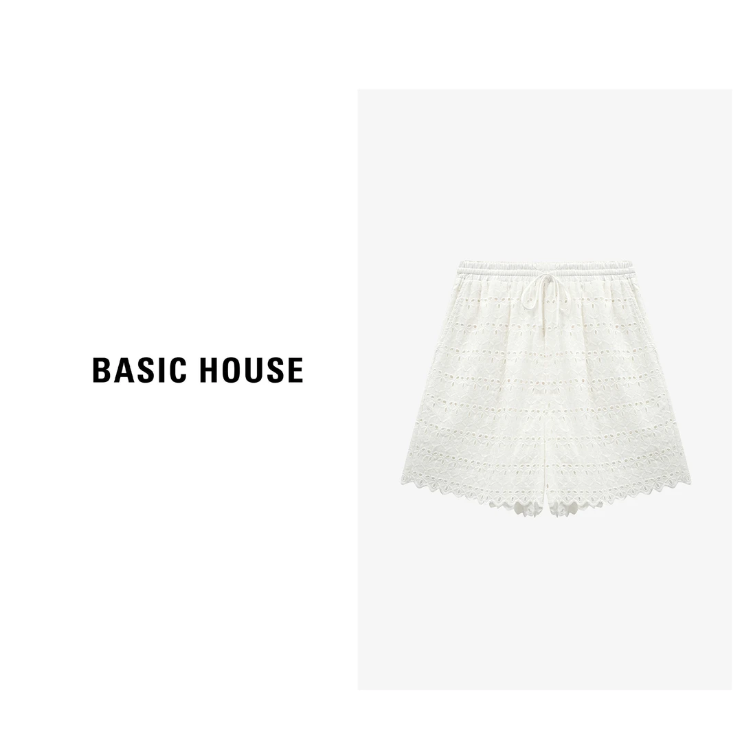 Basic House/百家好小香风白色时尚休闲夏季阔腿短裤-B0625B5Z452