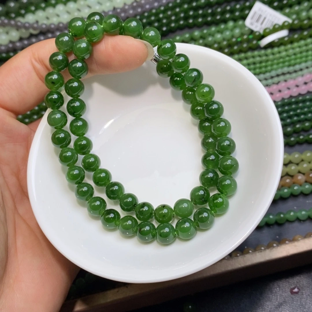 手链未镶嵌和田玉（碧玉）卡8左右碧玉辣阳绿项链