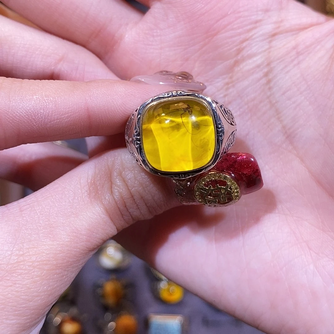 虫珀戒指银S925镶嵌˗****戒指