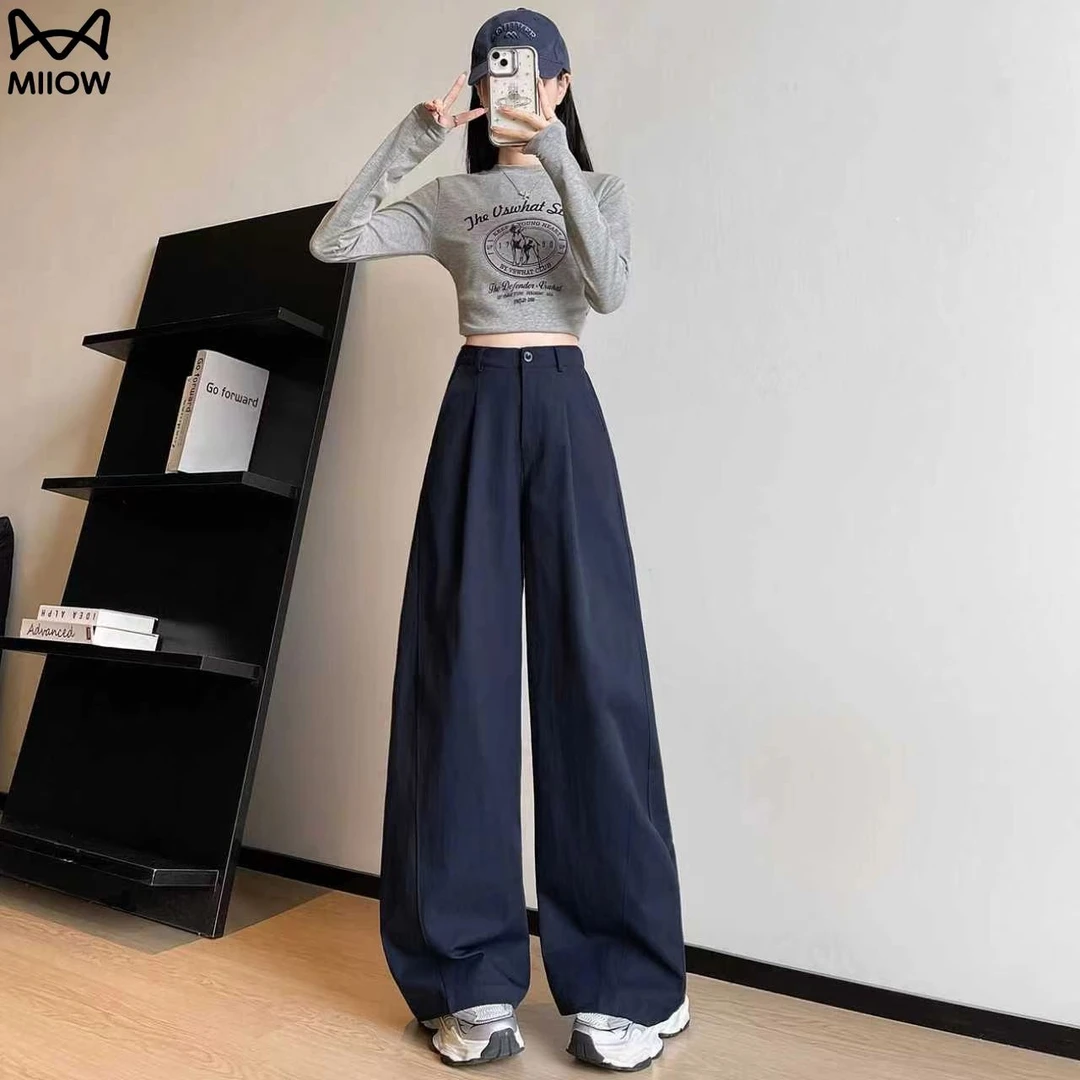 猫人弯刀裤女春秋季2025新款小个子高腰宽松休闲直筒西装阔腿裤子