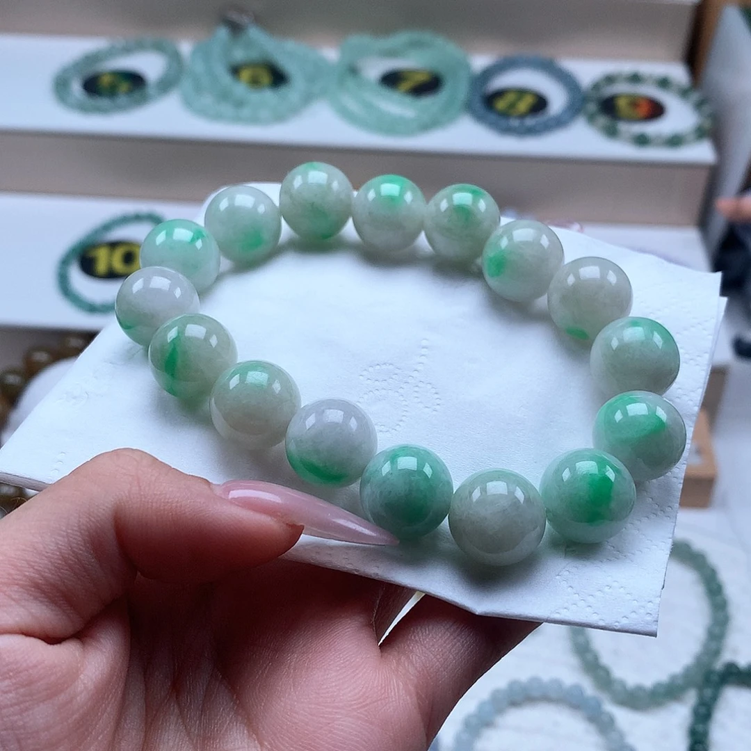 翡翠未镶嵌手串白底青13.1