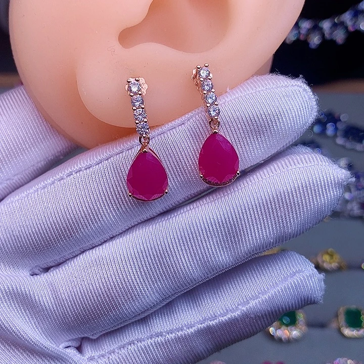 红宝石银S925镶嵌耳饰