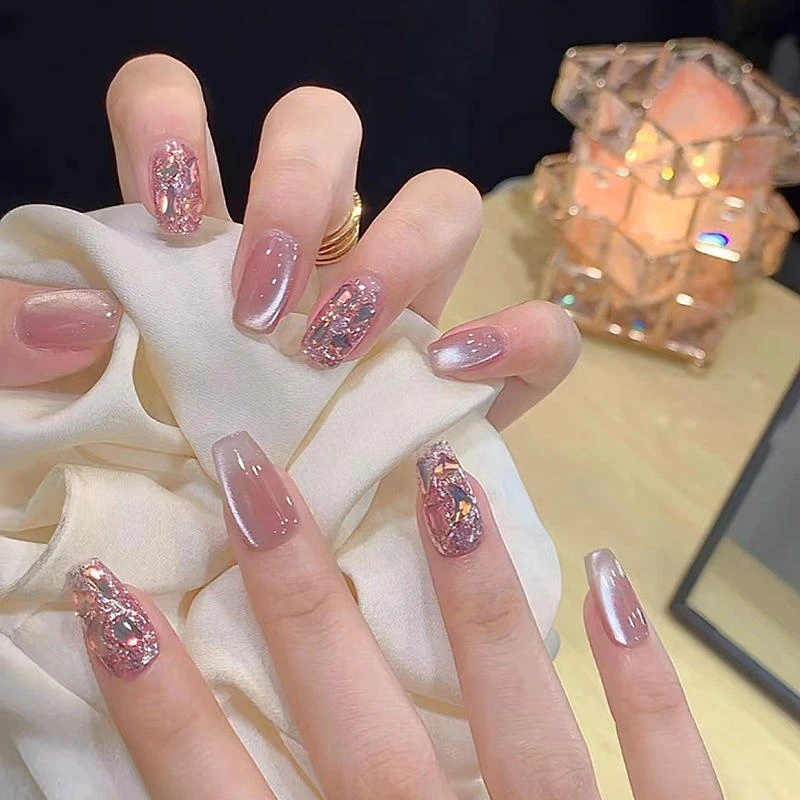 【粉钻】茉莉花香青提粉色纯手工穿戴甲美甲甲片指甲贴片