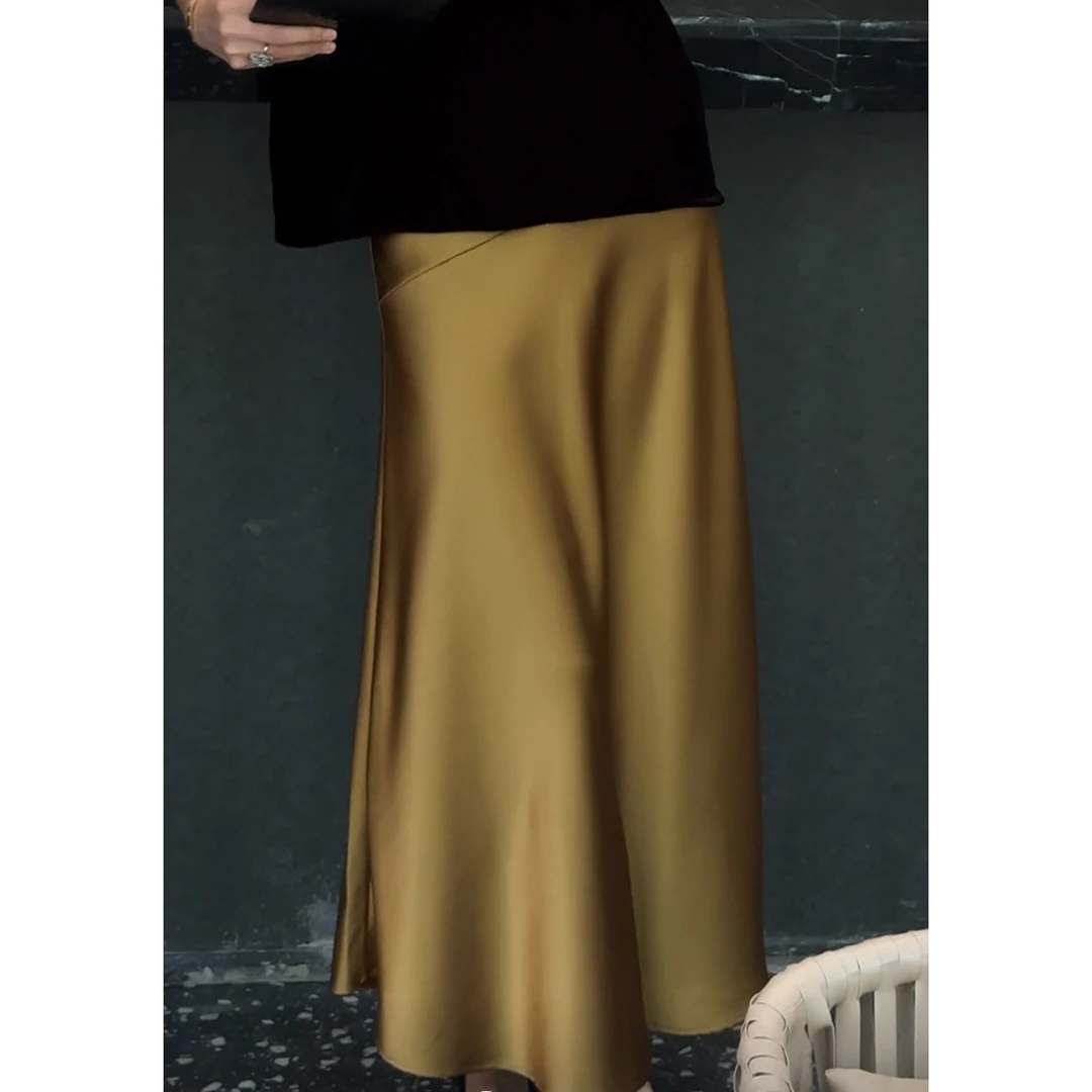 EV.【原创设计】进口三醋酸褶皱松紧腰气质半身裙EVZZ0607