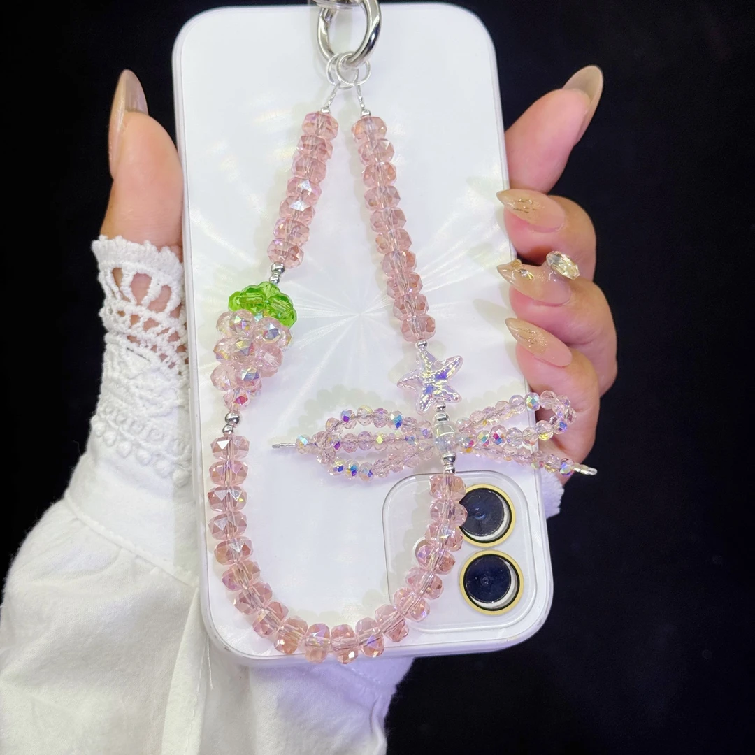 原创轻奢手工编织葡萄紫海星手机链包包挂饰手机挂绳包包挂件